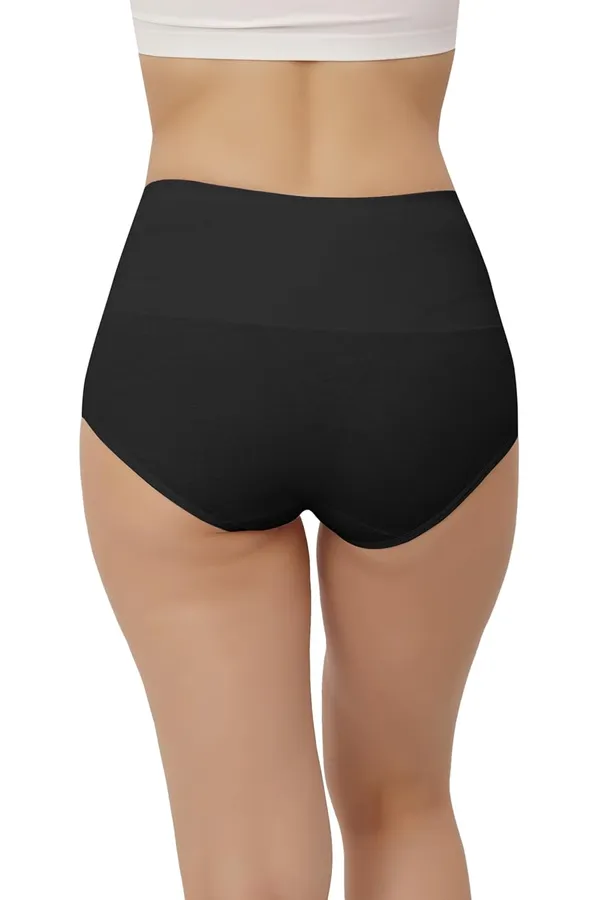 Black_Fancy_Super_Combed_Cotton_High_Waist/Tummy_Control_Full_Coverage_Panty/Hipster_For_Women