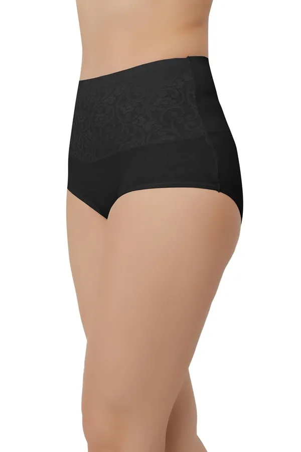 Black_Fancy_Super_Combed_Cotton_High_Waist/Tummy_Control_Full_Coverage_Panty/Hipster_For_Women