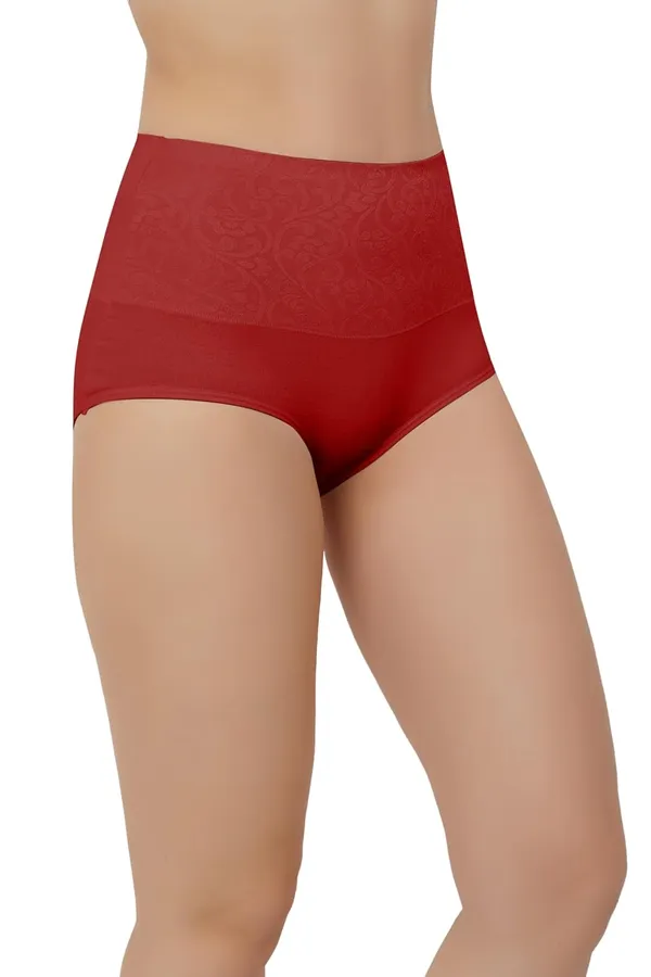 Red_Fancy_Super_Combed_Cotton_High_Waist/Tummy_Control_Full_Coverage_Panty/Hipster_For_Women