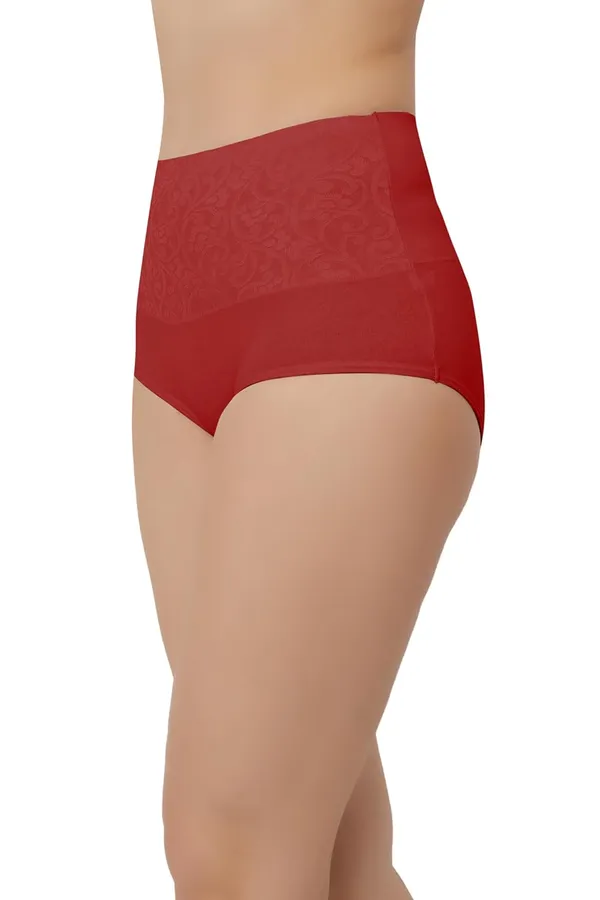 Red_Fancy_Super_Combed_Cotton_High_Waist/Tummy_Control_Full_Coverage_Panty/Hipster_For_Women