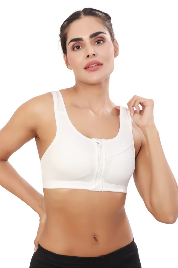 White_High_Support_Padded_Front_Zip_Racerback_Sports_Bra_With_Adjustable_Straps_For_Women
