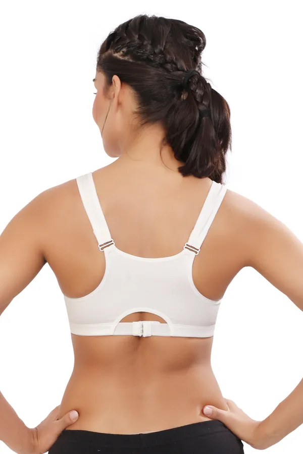 White_High_Support_Padded_Front_Zip_Racerback_Sports_Bra_With_Adjustable_Straps_For_Women