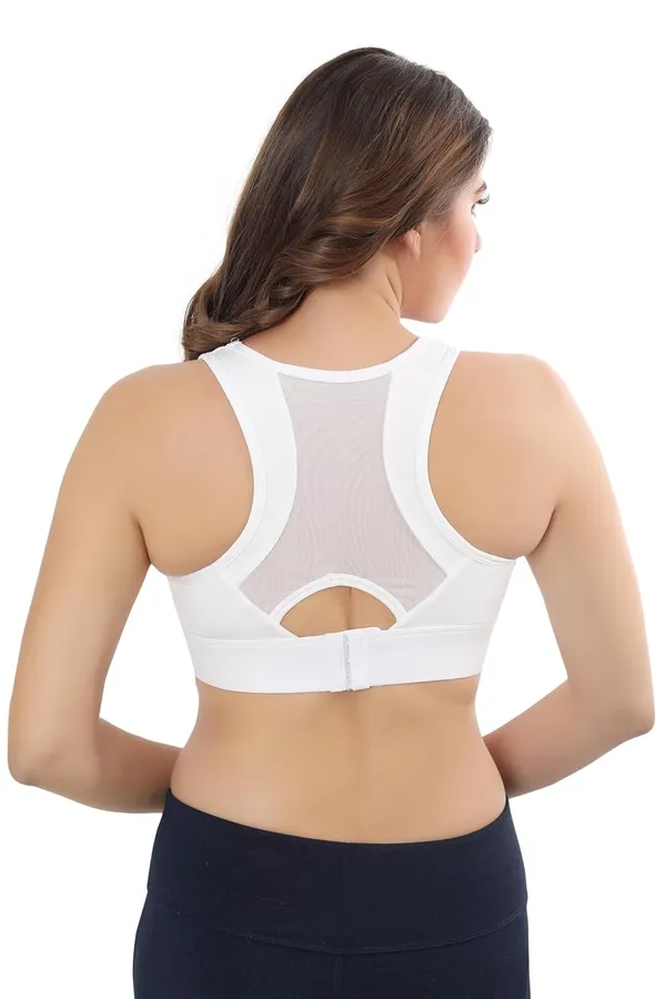 White_High-Performance_Sports_Bra_With_Breathable_Mesh_Racerback,_Removable_Pads,_Hook_Closure_-_Stylish_&_Supportive_Wear_For_Gym_&_Yoga_For_Women