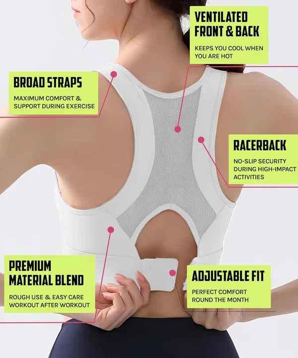 White_High-Performance_Sports_Bra_With_Breathable_Mesh_Racerback,_Removable_Pads,_Hook_Closure_-_Stylish_&_Supportive_Wear_For_Gym_&_Yoga_For_Women