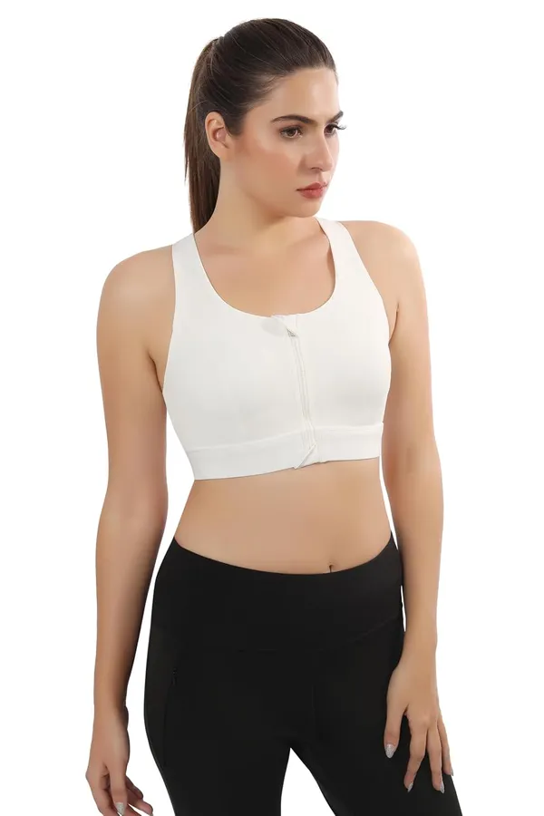 White_Front_Zip_Sports_Bra_-_Comfortable,_Supportive,_Easy_To_Wear_For_Women