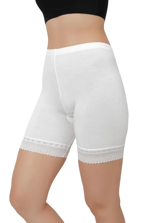 White_Cotton_Lace_Boyshorts/Panty_|_4_Way_Stretch_Technology_|_Yoga,Cycling,_Sports_&_Workout__For_Women