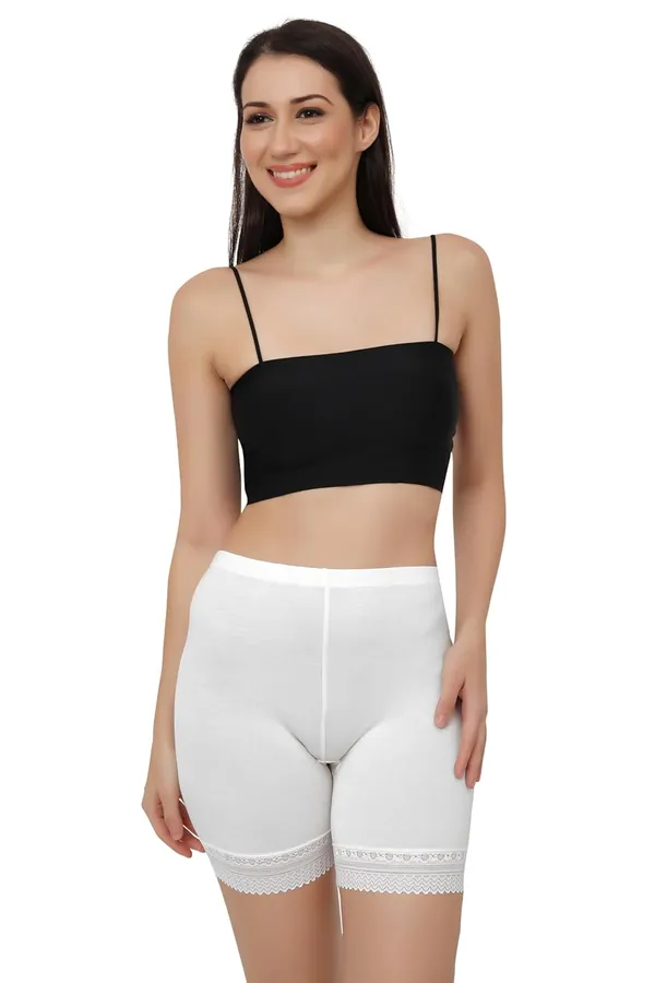 White_Cotton_Lace_Boyshorts/Panty_|_4_Way_Stretch_Technology_|_Yoga,Cycling,_Sports_&_Workout__For_Women