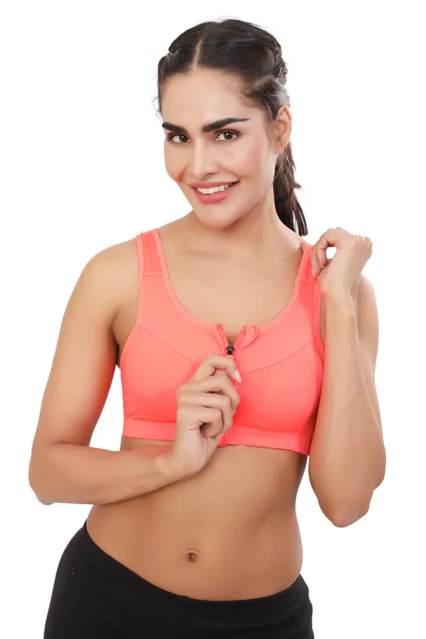 Orange_High_Support_Padded_Front_Zip_Racerback_Sports_Bra_With_Adjustable_Straps_For_Women