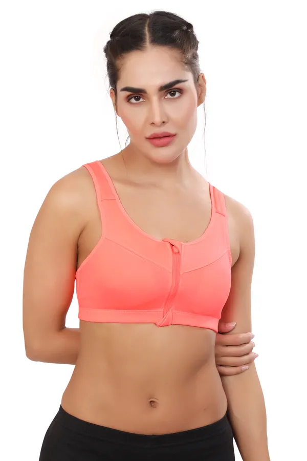 Orange_High_Support_Padded_Front_Zip_Racerback_Sports_Bra_With_Adjustable_Straps_For_Women