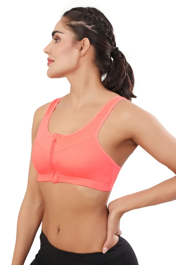 Orange_High_Support_Padded_Front_Zip_Racerback_Sports_Bra_With_Adjustable_Straps_For_Women