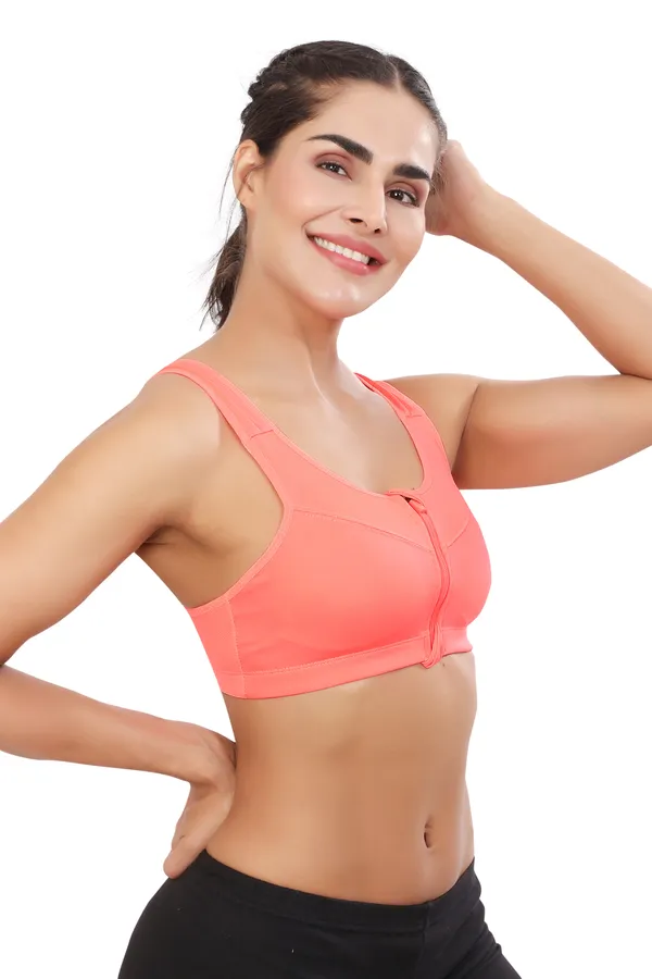 Orange_High_Support_Padded_Front_Zip_Racerback_Sports_Bra_With_Adjustable_Straps_For_Women