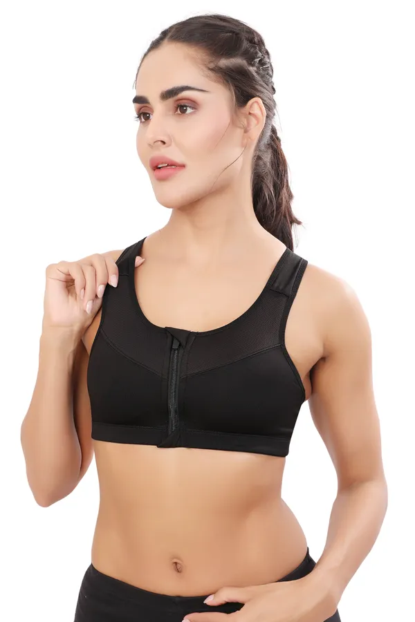 Black_High_Support_Padded_Front_Zip_Racerback_Sports_Bra_With_Adjustable_Straps_For_Women