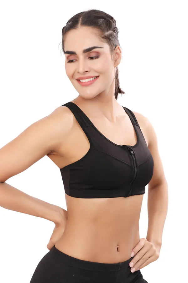 Black_High_Support_Padded_Front_Zip_Racerback_Sports_Bra_With_Adjustable_Straps_For_Women