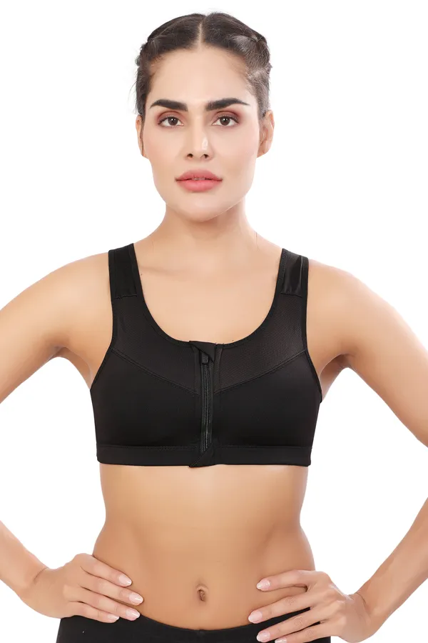 Black_High_Support_Padded_Front_Zip_Racerback_Sports_Bra_With_Adjustable_Straps_For_Women