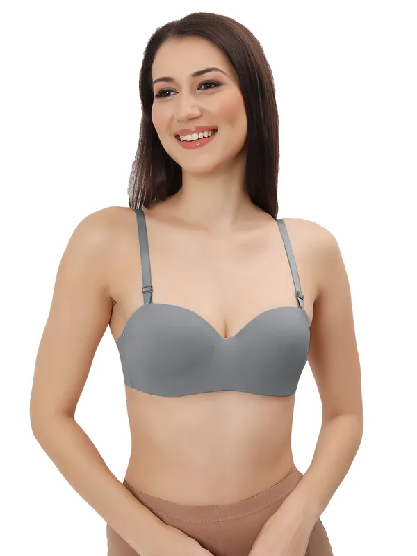 Grey_Nylon-Spandex_Blend_Ultra-Comfort_Seamless_Push-Up_Bra_|_Cotten_Padded_For_Women