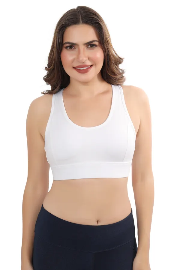 White_High-Performance_Sports_Bra_With_Breathable_Mesh_Racerback,_Removable_Pads,_Hook_Closure_-_Stylish_&_Supportive_Wear_For_Gym_&_Yoga_For_Women