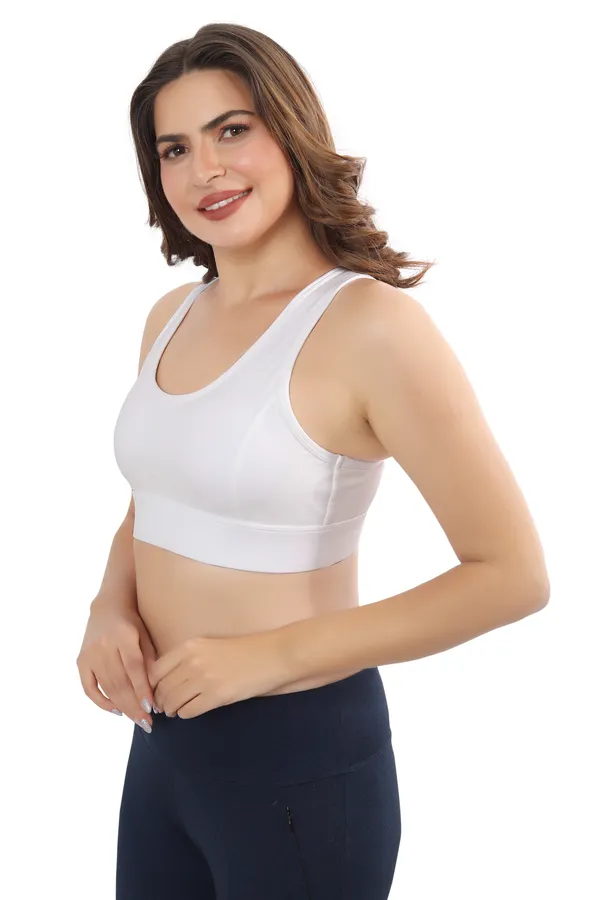 White_High-Performance_Sports_Bra_With_Breathable_Mesh_Racerback,_Removable_Pads,_Hook_Closure_-_Stylish_&_Supportive_Wear_For_Gym_&_Yoga_For_Women