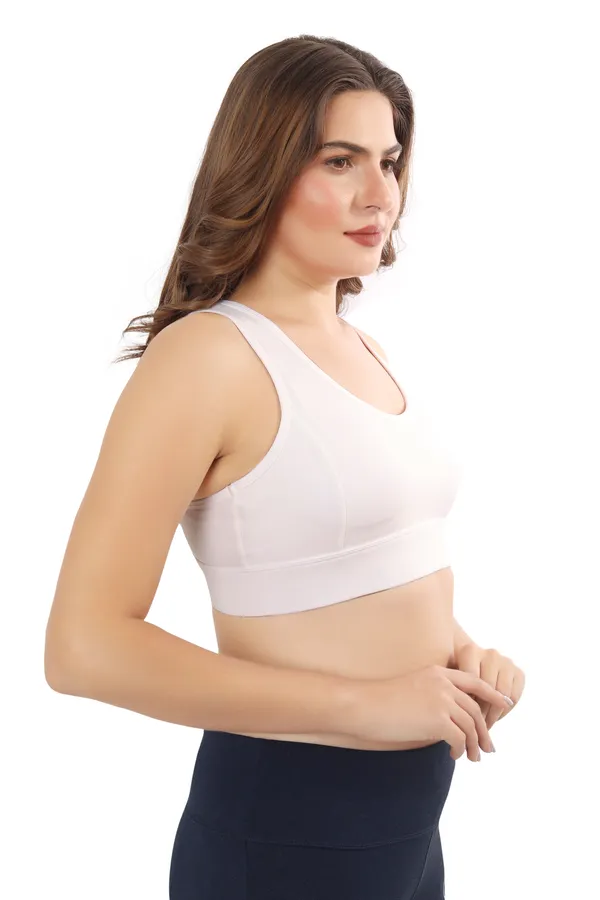 White_High-Performance_Sports_Bra_With_Breathable_Mesh_Racerback,_Removable_Pads,_Hook_Closure_-_Stylish_&_Supportive_Wear_For_Gym_&_Yoga_For_Women