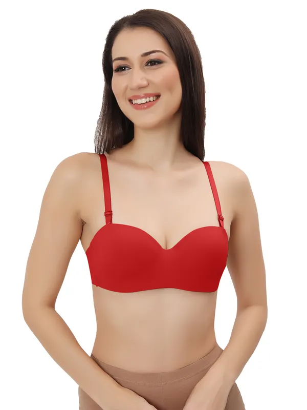 Red_Nylon-Spandex_Blend_Ultra-Comfort_Seamless_Push-Up_Bra_|_Cotten_Padded_For_Women