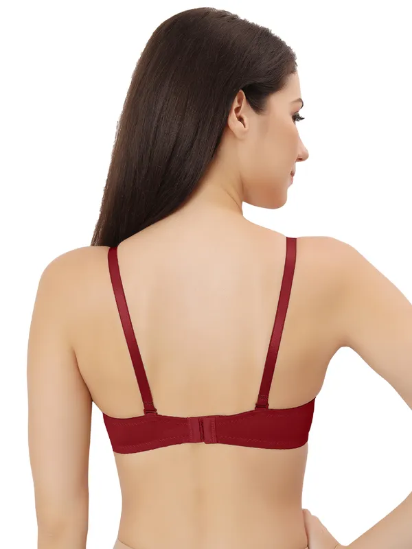 Maroon_Nylon-Spandex_Blend_Ultra-Comfort_Seamless_Push-Up_Bra_|_Cotten_Padded_For_Women