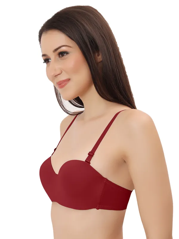 Maroon_Nylon-Spandex_Blend_Ultra-Comfort_Seamless_Push-Up_Bra_|_Cotten_Padded_For_Women