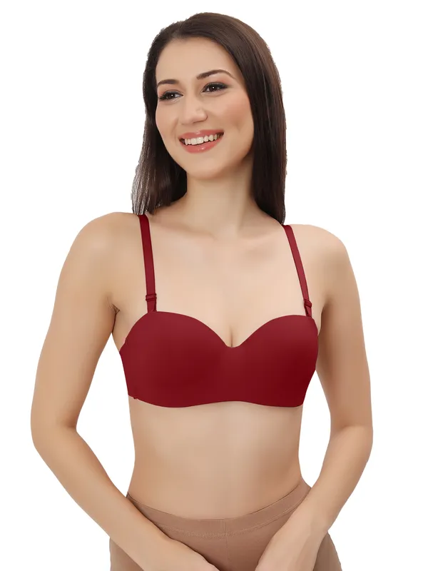 Maroon_Nylon-Spandex_Blend_Ultra-Comfort_Seamless_Push-Up_Bra_|_Cotten_Padded_For_Women