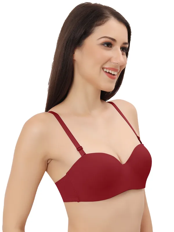 Maroon_Nylon-Spandex_Blend_Ultra-Comfort_Seamless_Push-Up_Bra_|_Cotten_Padded_For_Women