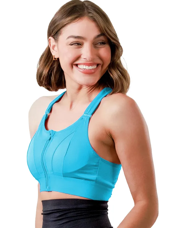 Blue_Padded_Front_Zip_High_Support_Racerback_Sports_Bra_For_With_Adjustable_Straps,_Moisture-Wicking_4-Way_Stretch_Fabric_For_Women
