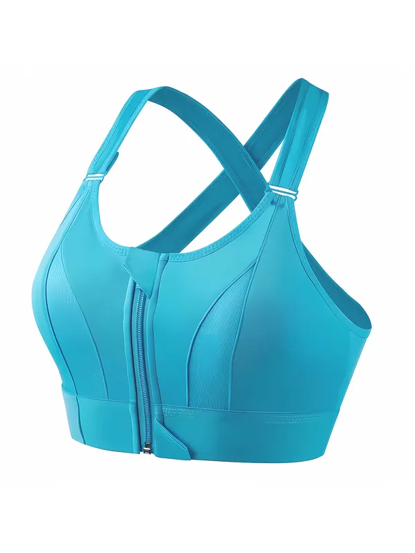 Blue_Padded_Front_Zip_High_Support_Racerback_Sports_Bra_For_With_Adjustable_Straps,_Moisture-Wicking_4-Way_Stretch_Fabric_For_Women