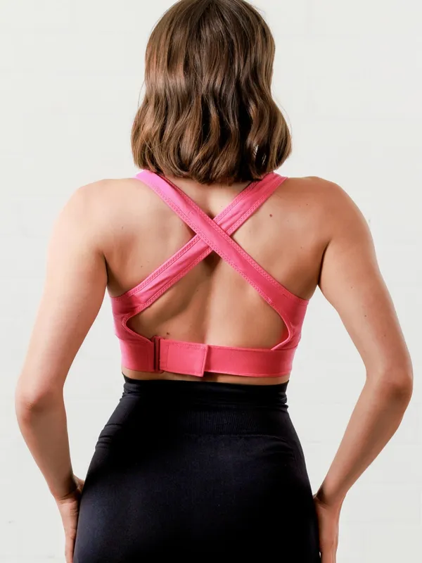 Pink_Padded_Front_Zip_High_Support_Racerback_Sports_Bra_For_With_Adjustable_Straps,_Moisture-Wicking_4-Way_Stretch_Fabric_For_Women