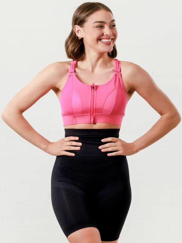 Pink_Padded_Front_Zip_High_Support_Racerback_Sports_Bra_For_With_Adjustable_Straps,_Moisture-Wicking_4-Way_Stretch_Fabric_For_Women