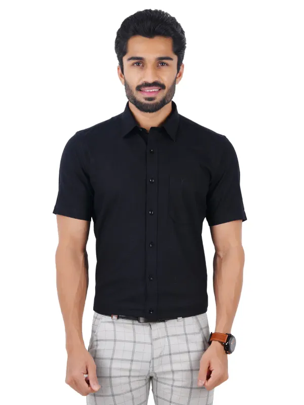 Black_100%_Cotton_Oxford_Solid_Half_Shirt_For_Men