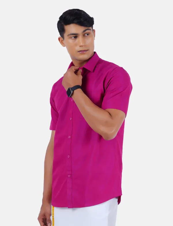 Pink_100%_Cotton_Oxford_Solid_Half_Shirt_For_Men