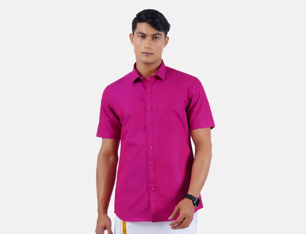 Pink_100%_Cotton_Oxford_Solid_Half_Shirt_For_Men