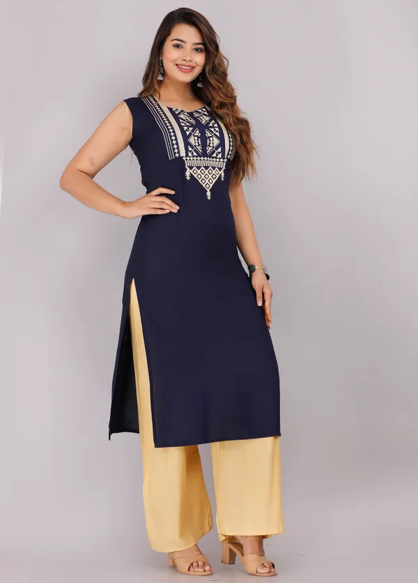 Navy_Blue_Cut_Sleeves_Embroidered_Kurti