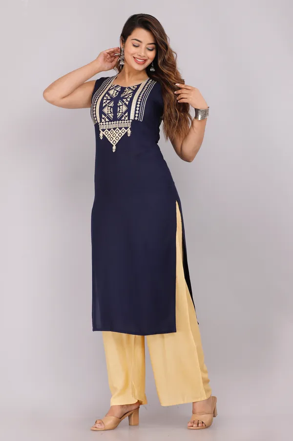 Navy_Blue_Cut_Sleeves_Embroidered_Kurti