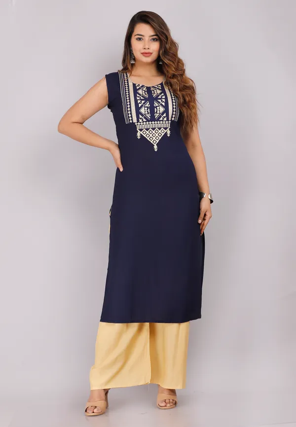 Navy_Blue_Cut_Sleeves_Embroidered_Kurti