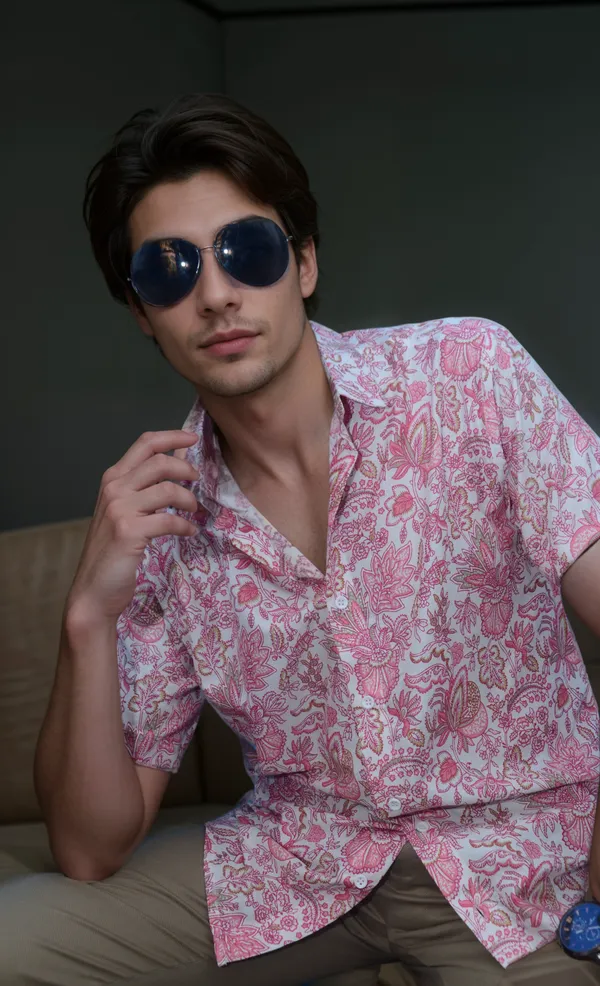 Pink_Soft_Viscose_Half_Sleeve_Shirt_For_Men