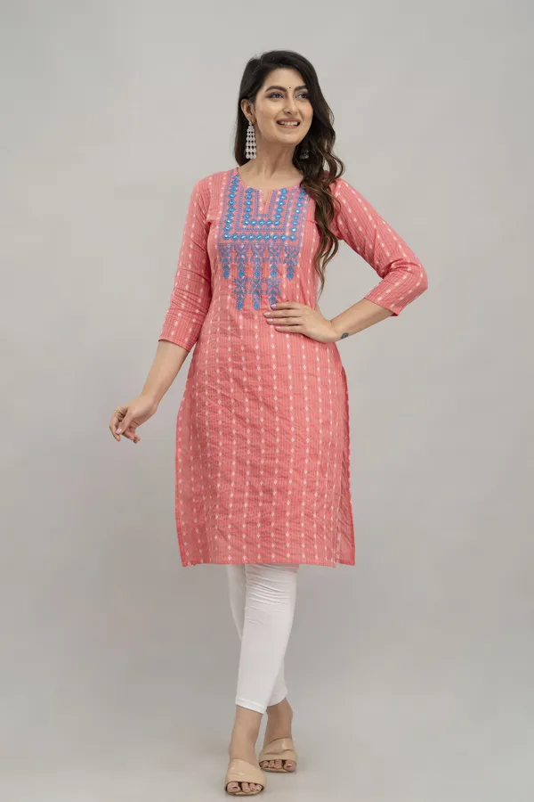 Peach_Cotton_Straight_Kurti_For_Women