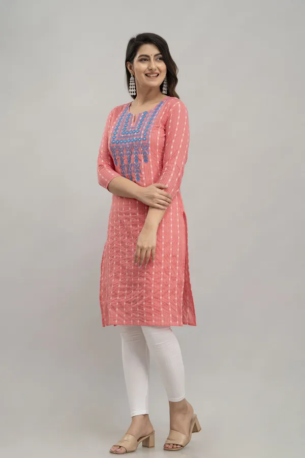 Peach_Cotton_Straight_Kurti_For_Women