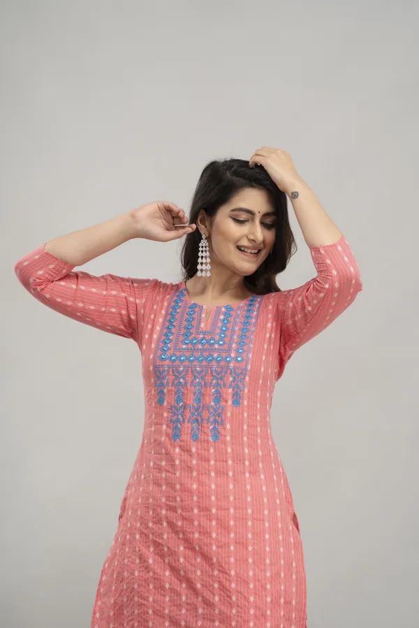 Peach_Cotton_Straight_Kurti_For_Women