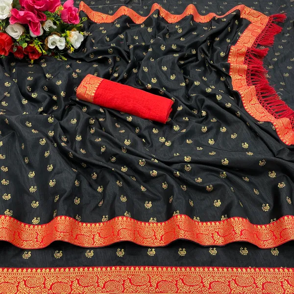 Black_Premium_Vichitra_Silk_Saree_For_Women