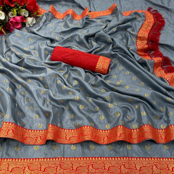 Grey_Premium_Vichitra_Silk_Saree_For_Women
