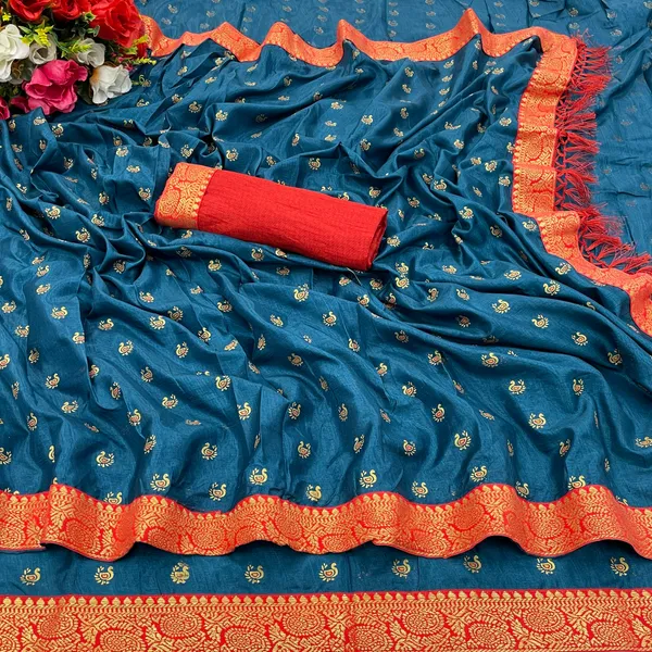Blue_Premium_Vichitra_Silk_Saree_For_Women