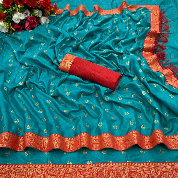 Aqua_Blue_Premium_Vichitra_Silk_Saree_For_Women