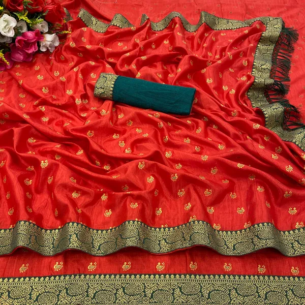 Red_Premium_Vichitra_Silk_Saree_For_Women