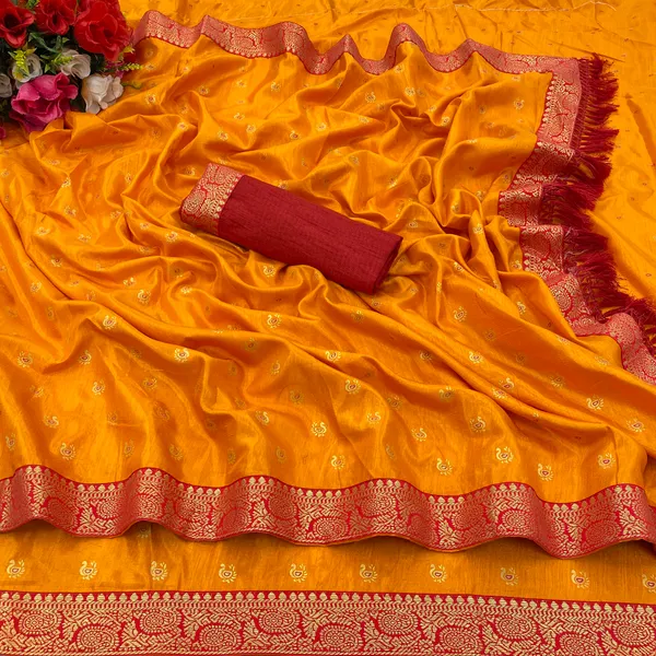 Yellow_Premium_Vichitra_Silk_Saree_For_Women