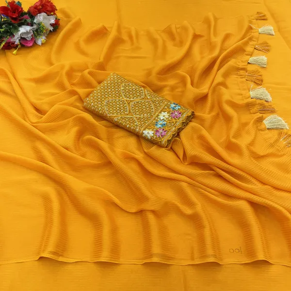 Yellow_Premium_Chiffon_Saree_For_Women