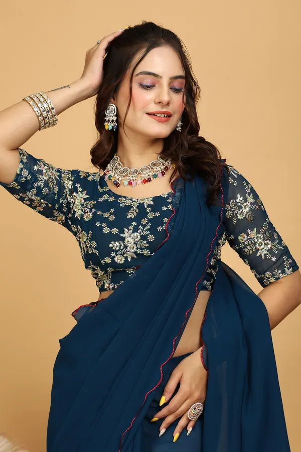 Blue_Georgette_Saree_With_Embroidered_Blouse_Piece_For_Women