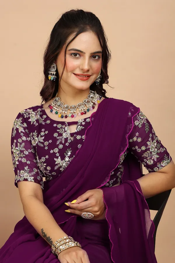 Purple_Georgette_Saree_With_Embroidered_Blouse_Piece_For_Women